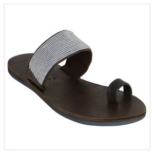 Leather & Beaded  Kiri Silver Sandals